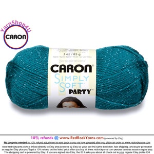 TEAL SPARKLE - Caron Simply Soft Party! 3 oz / 164 yds (85 g / 150 m) 99% Acrylic, 1 percent Metallic (3 ounce / 164 yards) Color #0004