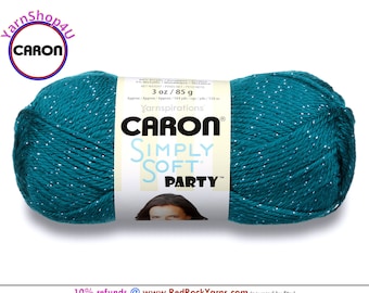 TEAL SPARKLE - Caron Simply Soft Party! 3 oz / 164 yds (85 g / 150 m) 99% Acrylic, 1 percent Metallic (3 ounce / 164 yards) Color #0004