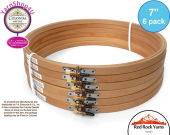7" Pack of 6 Embroidery hoops. Frank A Edmunds / Colonial Needle Quality Hoops hard wood w/ Smooth rounded edges and screw caps. CNEH-7N