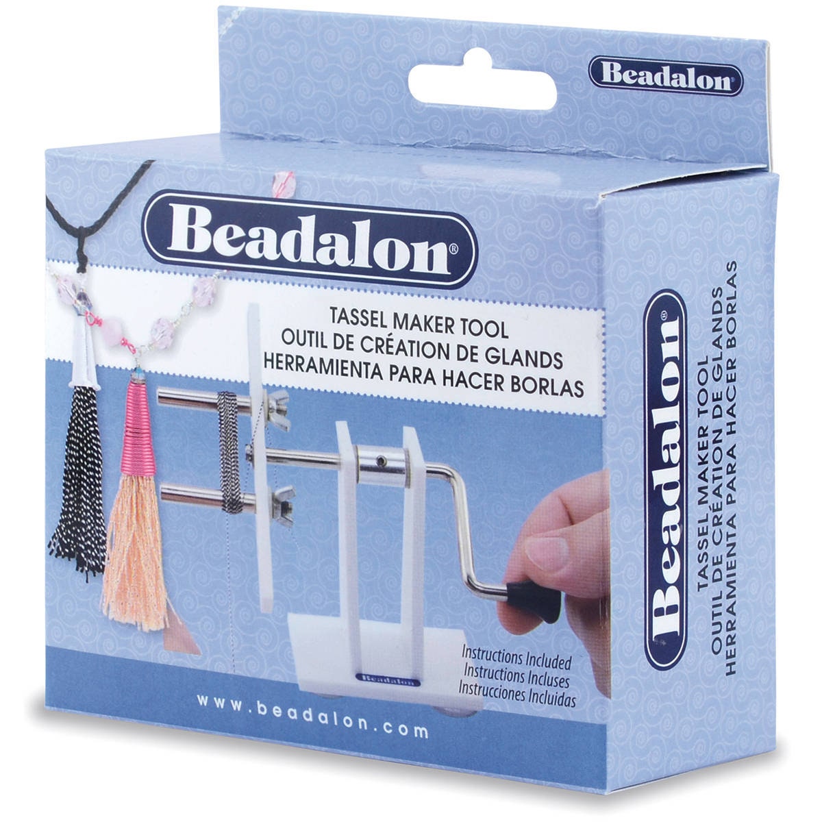 Beadalon Tassel Maker Tool. Makes tassels from about 1 to 3.5. Hand crank,  suction cup feet, adjustable pegs for different size tassels.