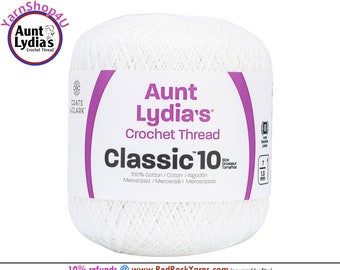 WHITE - Aunt Lydia's Classic 10 Crochet Thread. 400yds. Item #154-0001