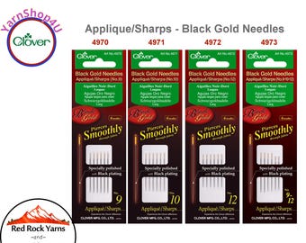 Clover Black Gold Applique/Sharps Needles. Sizes 9, 10, 12 or an assortment. Art No 4970, 4971, 4972, 4973