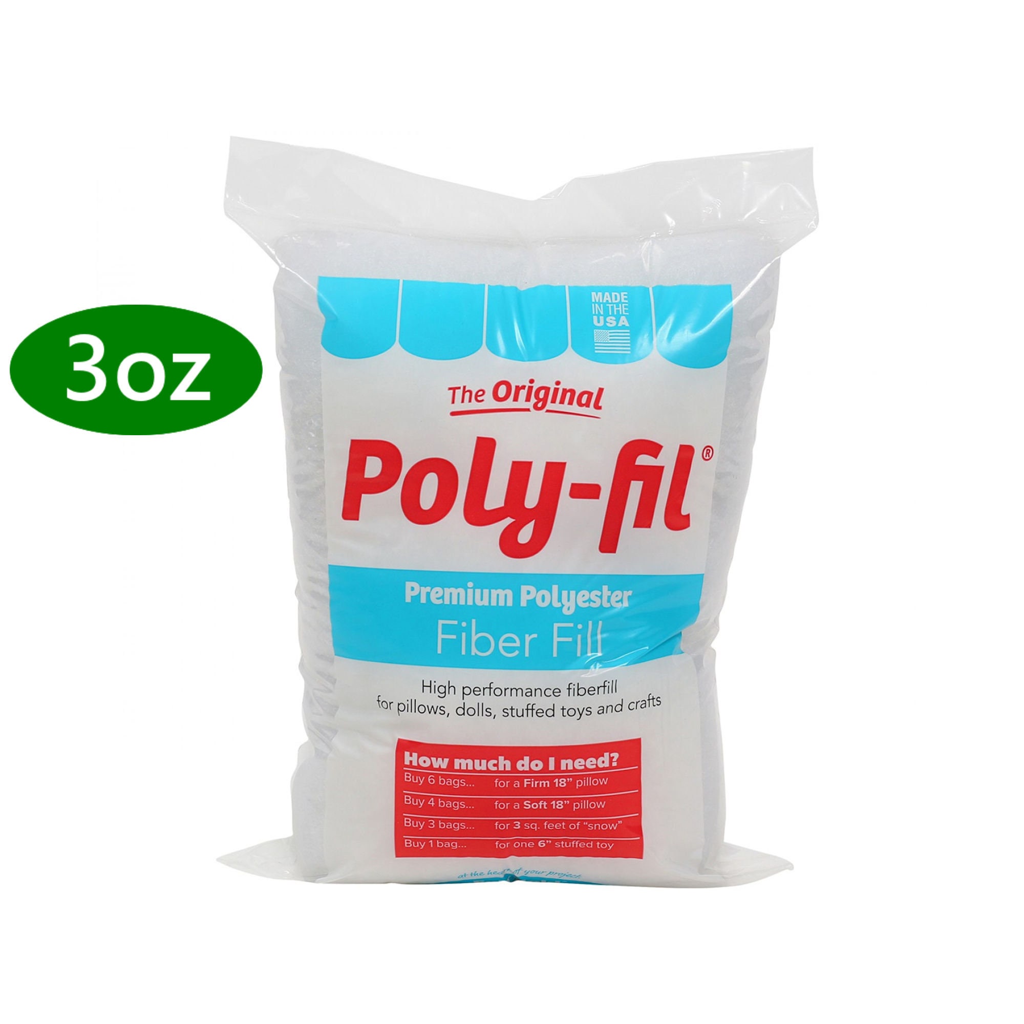 3oz Bag Polyester Fiber Fill Stuffing, Fairfield Poly-Fil Premium Fiber Fill stuffing, Polyester