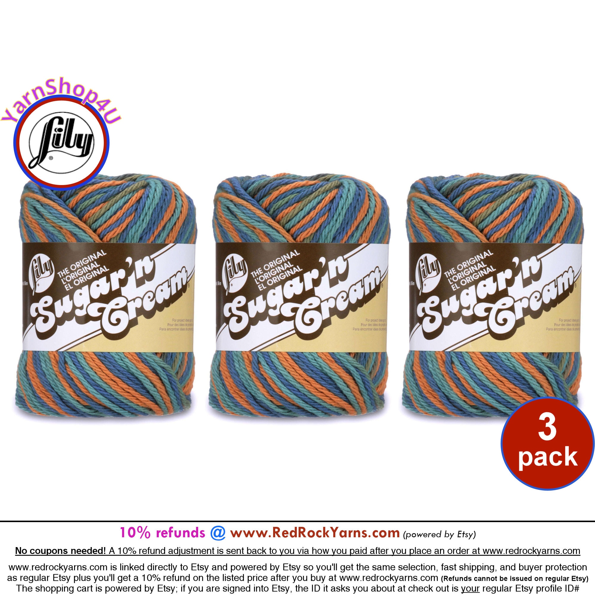 Lily Sugar'N Cream Country Stripes Yarn - 6 Pack of 57g/2oz - Cotton - 4  Medium (Worsted) - 95 Yards - Knitting/Crochet