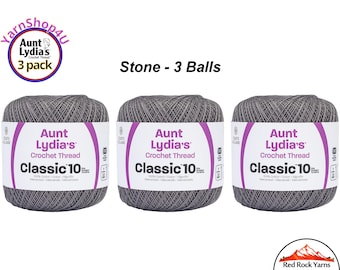 STONE 3 pack! Aunt Lydia's Classic 10 Crochet Thread. 350yds. Item #154-0630