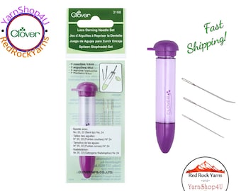 Lace Darning Needle 3pc Set. Number 20 bent tip, 22 bent tip and 24 straight. Small daring needle for lace, thin yarn. Clover Chibi #3168