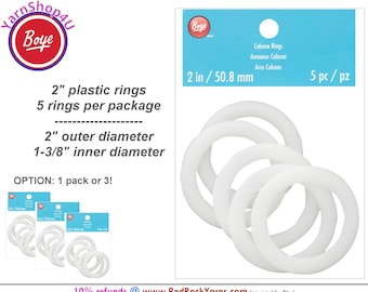 2" Boye CABONE RINGS / 5 plastic rings per package. Wear-resistant, washable, dry cleanable. Outer = 2", inner = 1-3/8" (Pick 1 pack or 3!)