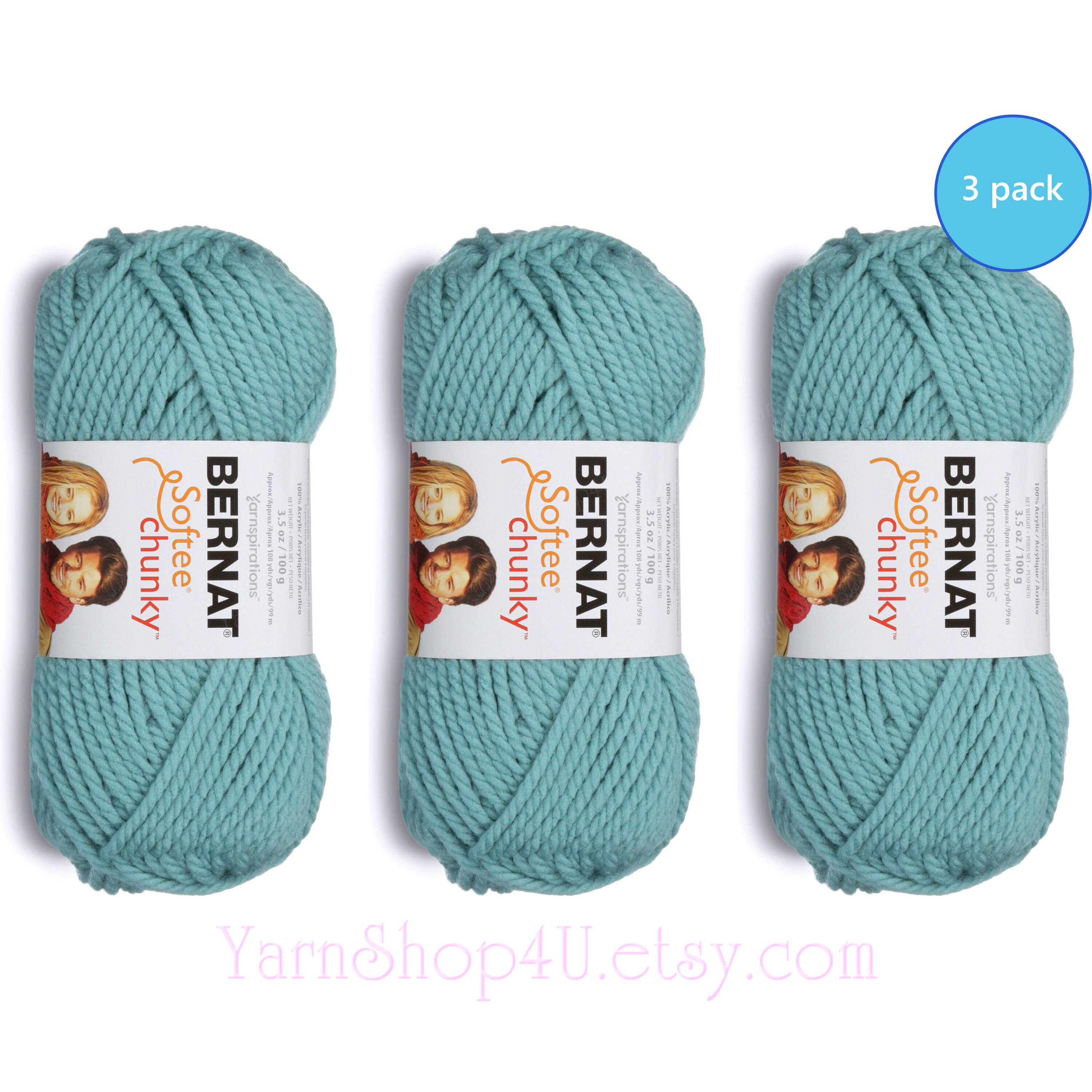 SEAGREEN 3 pack! Bernat Softee Chunky Yarn Super Bulky Yarn. 3.5oz