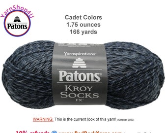 CADET COLORS - Patons Kroy Socks FX Yarn is 1.75oz | 166yds Super Fine Weight (1) Sock Yarn. A Blend of 75/25% Wool/Nylon (50g | 152m)