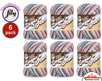 CORAL SEAS 6 Pack! 2oz | 95yds each. Lily Sugar N Cream The Original 100% Cotton Yarn. 2 ounces / 95 yards ea. 6 skein bag = Bulk Buy!
