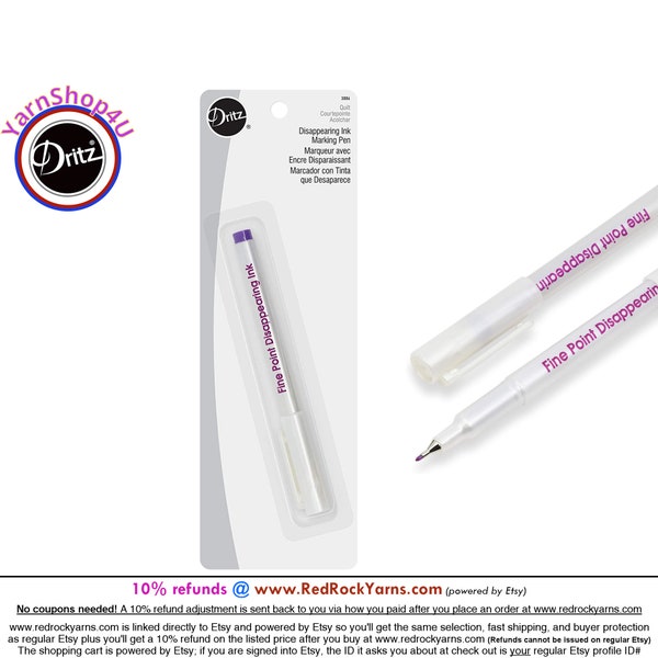 Dritz Quilting Fine Point Disappearing Marking Pen. Purple Fine Point for detailed fabric marking. Air & Water Soluble Ink. Dritz #3086