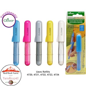 Clover CHACO Liner PEN STYLE Chalk (Blue, Pink, Silver, Yellow, White). Tapered Point for accurate fabric marking. Refillable. #4710-4714
