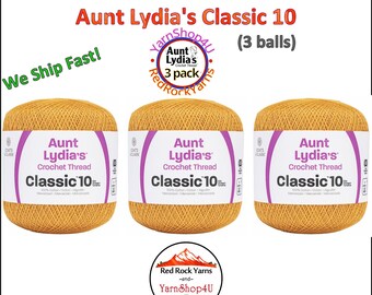 GOLDEN YELLOW 3 pack! Aunt Lydia's Classic 10 Crochet Thread. Item #154-0422