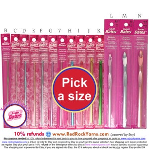 Susan Bates Crochet Hooks. Silvalume Aluminum Crochet hooks. Sizes B, C, D, E, F, G, 7, H, I, J, K, L, M, N