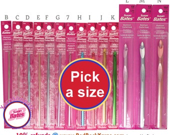 Susan Bates Crochet Hooks. Silvalume Aluminum Crochet hooks. Sizes B, C, D, E, F, G, 7, H, I, J, K, L, M, N