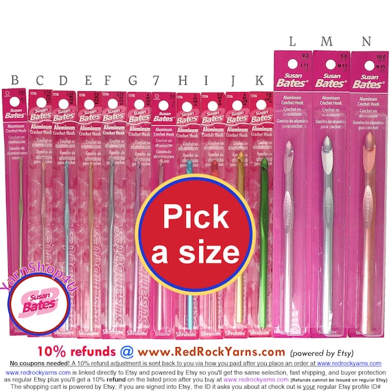 Susan Bates Crochet Hooks. Silvalume Aluminum Crochet hooks. Sizes 