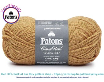 HONEY - Patons Classic Wool Worsted Yarn Medium Weight (4). 100% wool yarn. 3.5oz | 194 yards (100g | 177m)