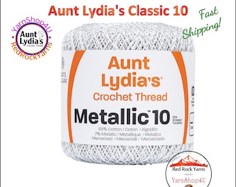 WHITE / SILVER Aunt Lydia's® Cotton Metallic Crochet Thread. 100 yards. Size 10 Lace. 88% Cotton and 12 percent Metallic. 154M-0001S