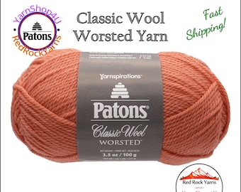 CORAL PEACH - Patons Classic Wool Worsted Yarn Medium Weight (4). 100% wool yarn. 3.5oz | 194 yards (100g | 177m)
