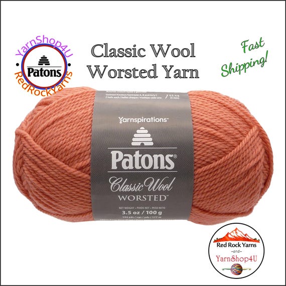 CORAL PEACH - Patons Classic Wool Worsted Yarn Medium Weight (4). 100% wool yarn. 3.5oz | 194 yards (100g | 177m)