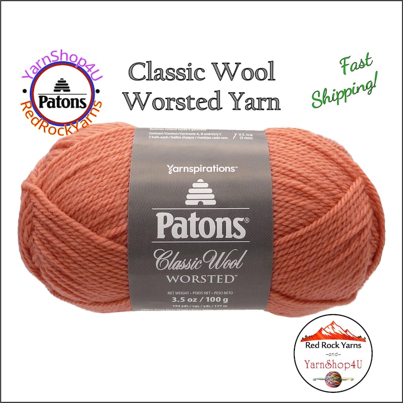CORAL PEACH - Patons Classic Wool Worsted Yarn Medium Weight (4). 100% wool yarn. 3.5oz | 194 yards (100g | 177m) image 1