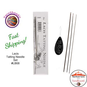 Tatting Needle Thread Set in 3 sizes with threader. This set includes needles in sizes 7, 5, and 3 Lacis #LB68