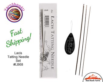 Tatting Needle Thread Set in 3 sizes with threader. This set includes needles in sizes 7, 5, and 3 Lacis #LB68