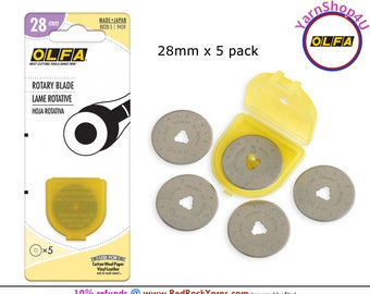 5 pack! 28mm OLFA® Rotary Blades. 5 Blades/pkg. Tungsten Steel Olfa® Rotary Cutting Blade. Premium quality, sharpness and edge. #RB28-5