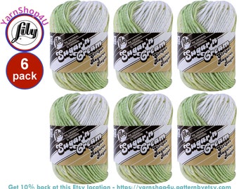 LIME STRIPES 6 Pack! 2oz/95yds each. Lily Sugar N Cream Stripes. Original 100% Cotton. 2 ounces / 95 yard. Bulk Buy! [Discontinued 2023]