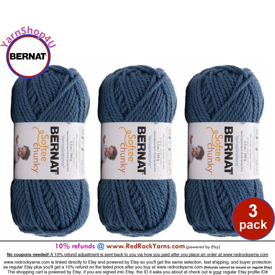 DENIM OMBRE 3 Pack Bernat Softee Chunky Super Bulky Yarn. 2.8oz 74yds