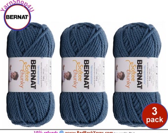 DENIM OMBRE 3 pack! Bernat Softee Chunky Super Bulky Yarn. 2.8oz | 74yds | 100% Acrylic Yarn. 3 skeins per pack = Bulk Buy!