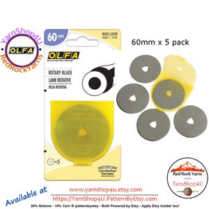 5 pack 60mm OLFA Rotary Cutting Blades. Made with Tungsten Steel. Premium Quality, and Sharp Edge. 5 Blades/pkg. #RB60-5