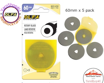 5 pack 60mm OLFA Rotary Cutting Blades. Made with Tungsten Steel. Premium Quality, and Sharp Edge. 5 Blades/pkg. #RB60-5