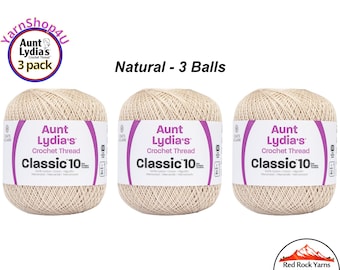NATURAL 3 Pack! Aunt Lydia's Classic 10 Crochet Thread. 400yds. Item #154-0226
