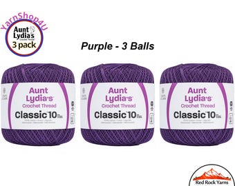 PURPLE 3 pack! Aunt Lydia's Classic 10 Crochet Thread. 350yds. Item #154-0458