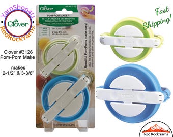 2-1/2" & 3-3/8" Pom Pom Makers by Clover has 2 sizes of Pom Pom tools. Make Solid or multi color Pom! Wind, cut, tie, fluff! #3126