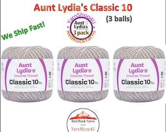 SILVER 3 Pack! Aunt Lydia's Classic 10 Crochet Thread. 350yds. Item #154-0435