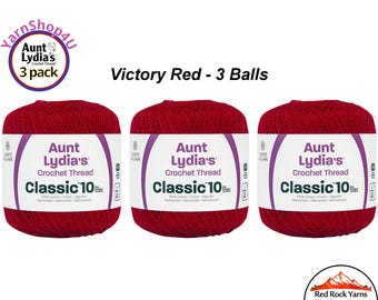VICTORY RED 3 Pack! Aunt Lydia's Classic 10 Crochet Thread. 350yds. Item #154-0494