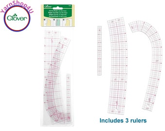 Curve Ruler with Mini Ruler. This 3 piece curve ruler set includes a French Curve, Hip Curve, and Mini Ruler. Clover #7006