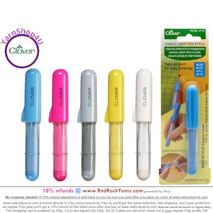 Clover CHACO Liner PEN STYLE Chalk (Blue, Pink, Silver, Yellow, White). Tapered Point for accurate fabric marking. Refillable. #4710-4714