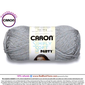 SILVER SPARKLE - Caron Simply Soft Party! 3 oz / 164 yds (85 g / 150 m) 99% Acrylic, 1 percent Metallic (3 ounce / 164 yards) Color #0008