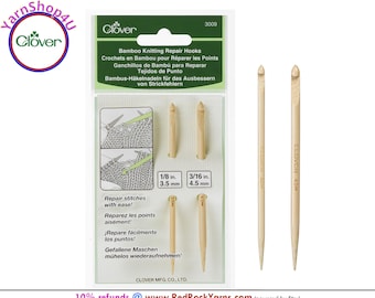 Bamboo Knitting Repair Hooks - Handy tool for emergency fix of drop stitches. 4 inches long, 2 sizes. Clover #3009