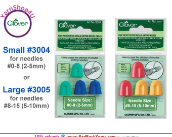 Clover Circular Needle Point Protectors [CHOOSE SMALL or LARGE]. 4 per pack, Silicon Rubber Needle Tip Covers, #3004 or #3005