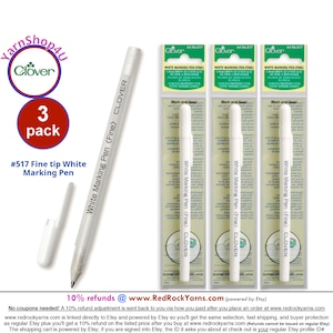 3 Pack Clover Fine White Marking Pen. Ink Appears in 10-30 Seconds