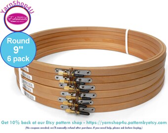 9" Pack of 6 Embroidery hoops. Frank A Edmunds Quality Hoops made of Agathis wood. Smooth rounded edges & plastic screw cap covers. CNEH-9N