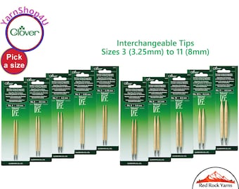 Clover Interchangeable Circular Knitting Needle Tips - Bamboo Takumi tips available in 10 sizes No 3 - 11 (3.75mm to 8.0mm) SKUs 3633-3641