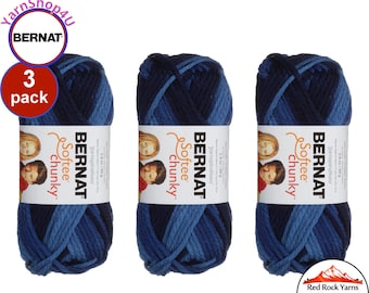 DENIM OMBRE 3 pack! Bernat Softee Chunky Super Bulky Yarn. 2.8oz | 74yds | 100% Acrylic Yarn. 3 skeins per pack = Bulk Buy!