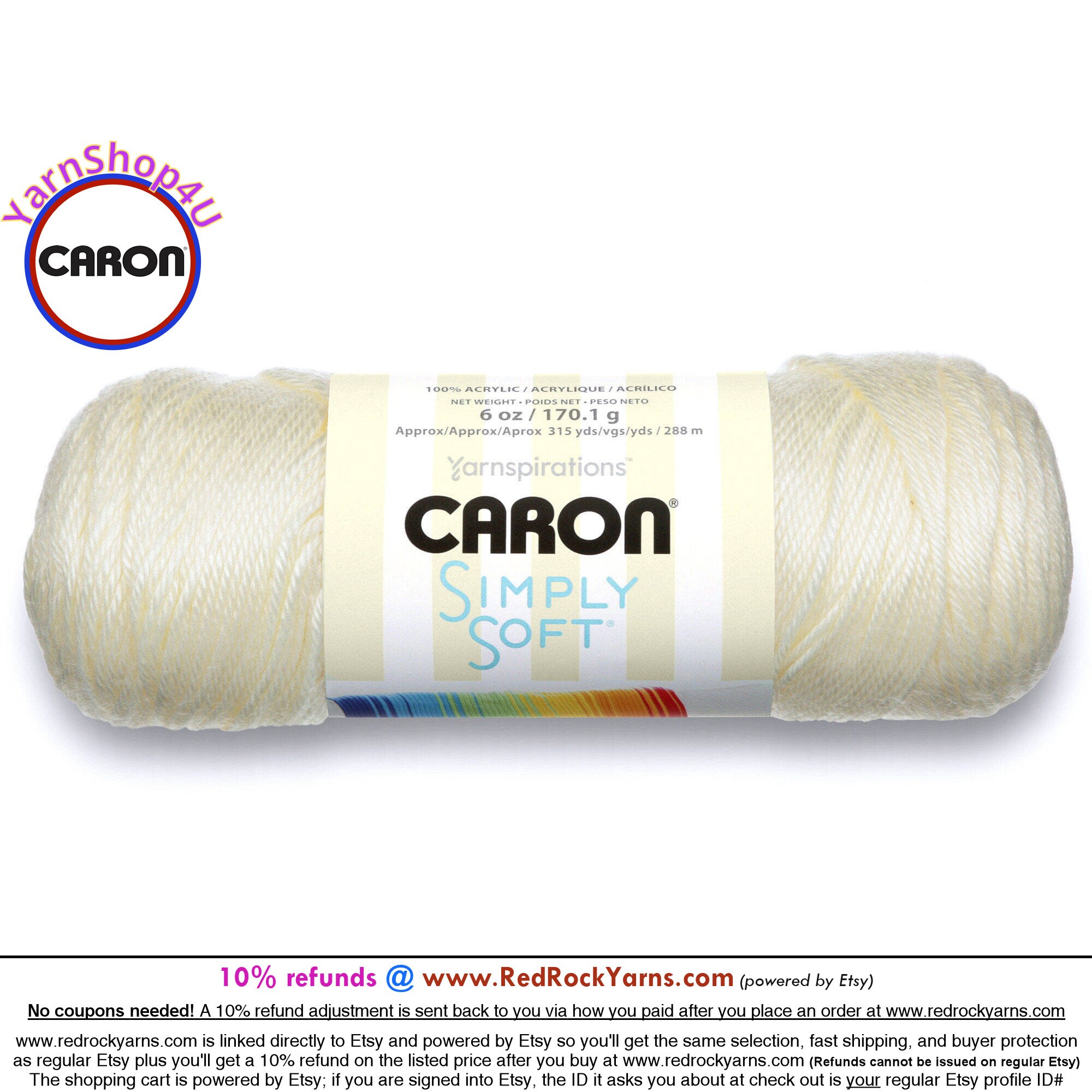  Caron Simply Soft Yarn, Off White