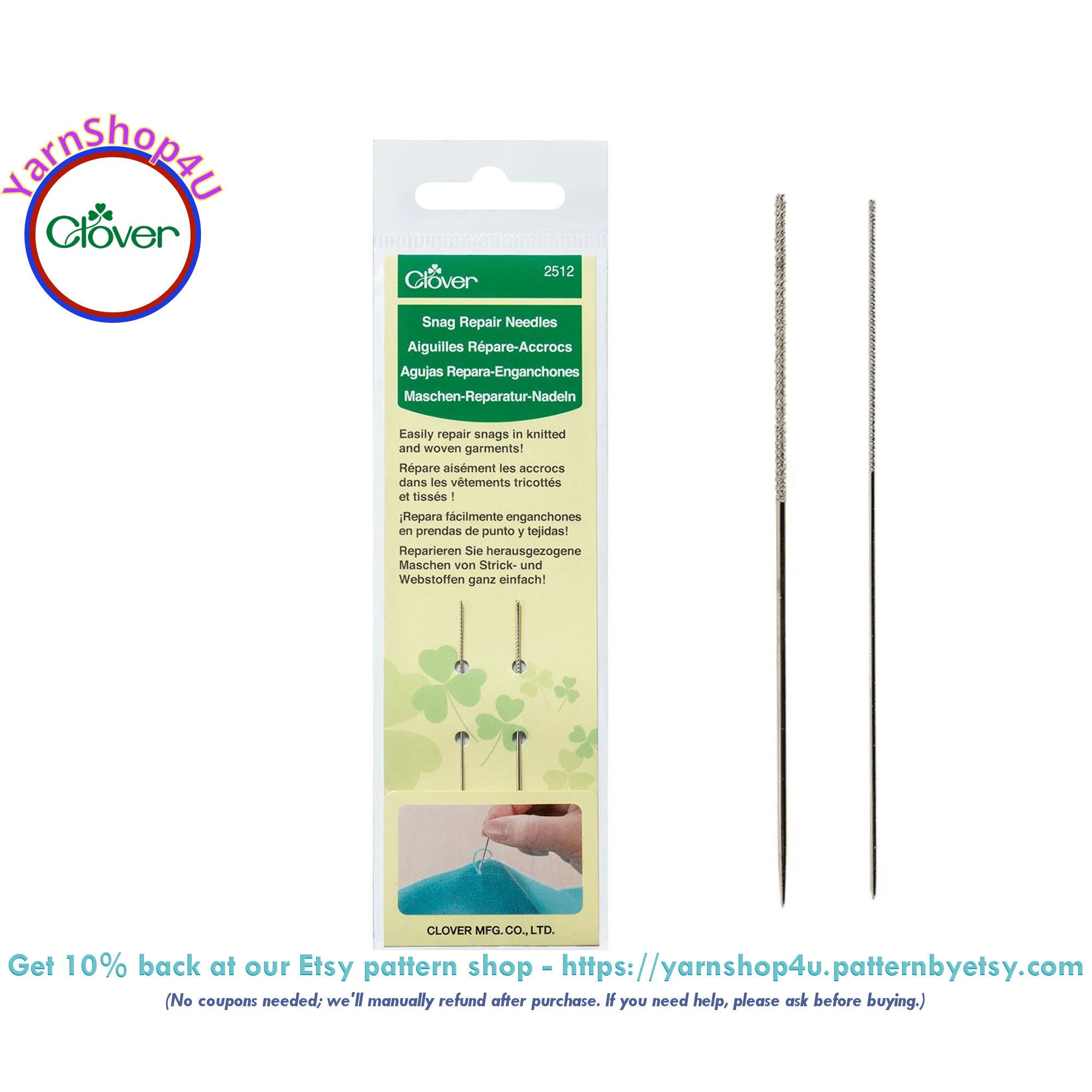 Snag Repair Needles. Repair Snags in knitted and woven garments! 2 per