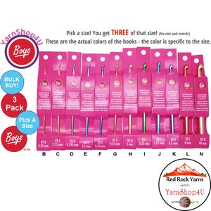 BULK BUY! Boye Crochet Hooks - B, C, D, E, F, G, H, I, J, K, L, N -- Pick your size(s)/sets(s) - You get THREE of each you select!